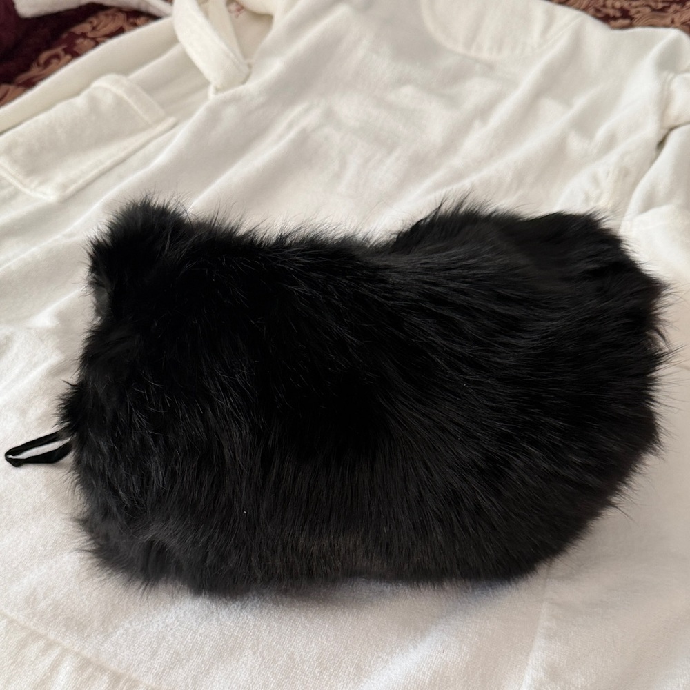 Natural black fox fur barrel muff